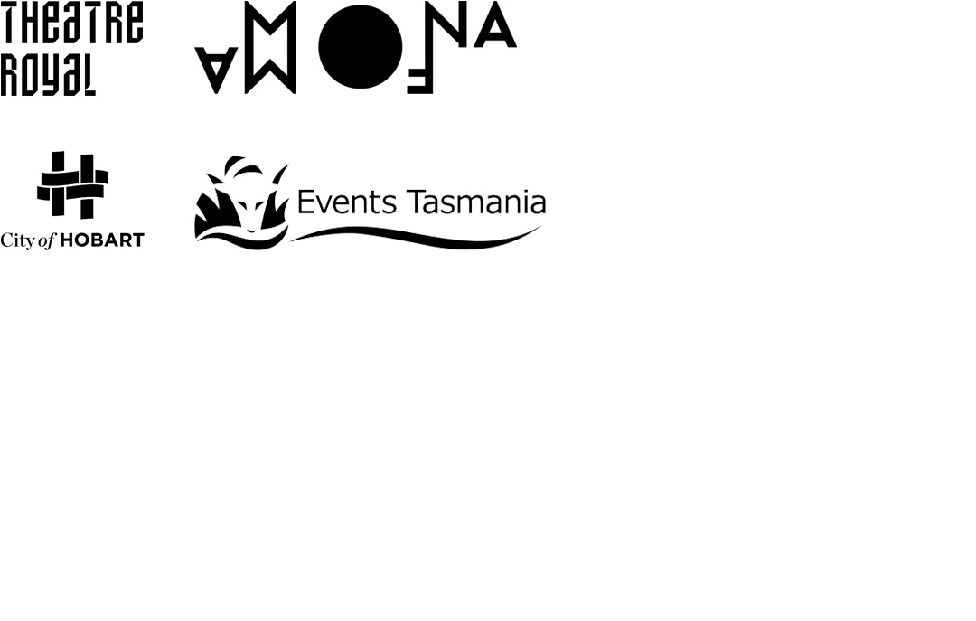 Theatre Royal, Mona Foma, City of Hobart and Events Tasmania's logos in black sit on a white background. 