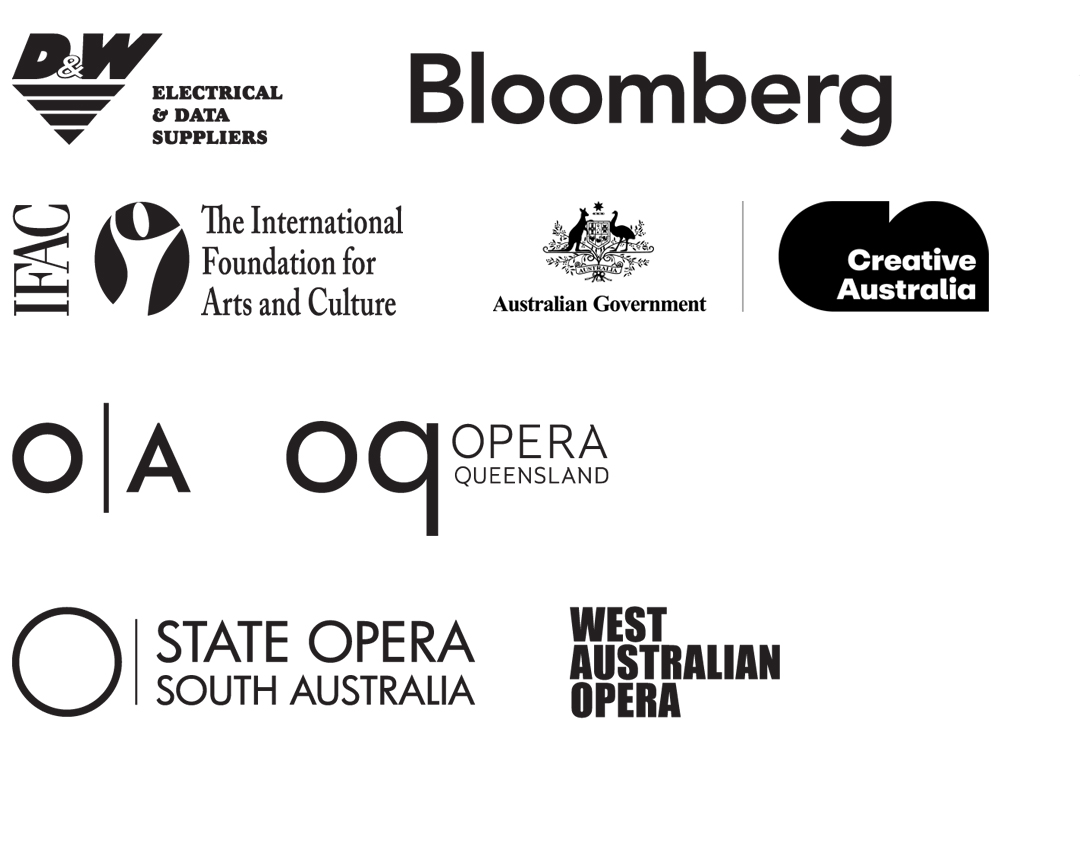 Opera Australia's supporters logos in black on a white background