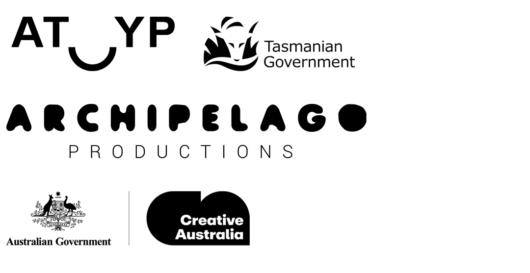 ATYP, Tas Government, Archipelago and Creative Australia logos in black on a white background. 