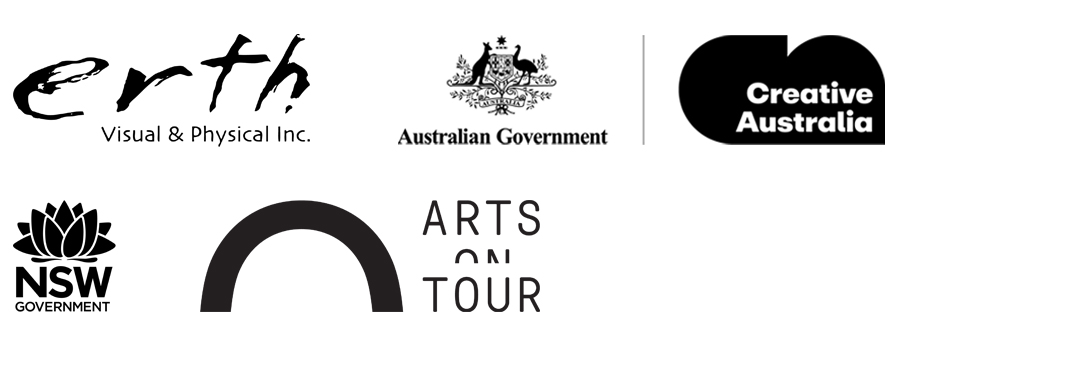 erth, Creative Australia, NSW GOvernment and Arts on Tour logos in black on a white background.
