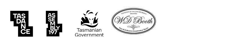Black logos from Tasdance, Assmebly197, Arts Tas and WD Booth sit on a white background.