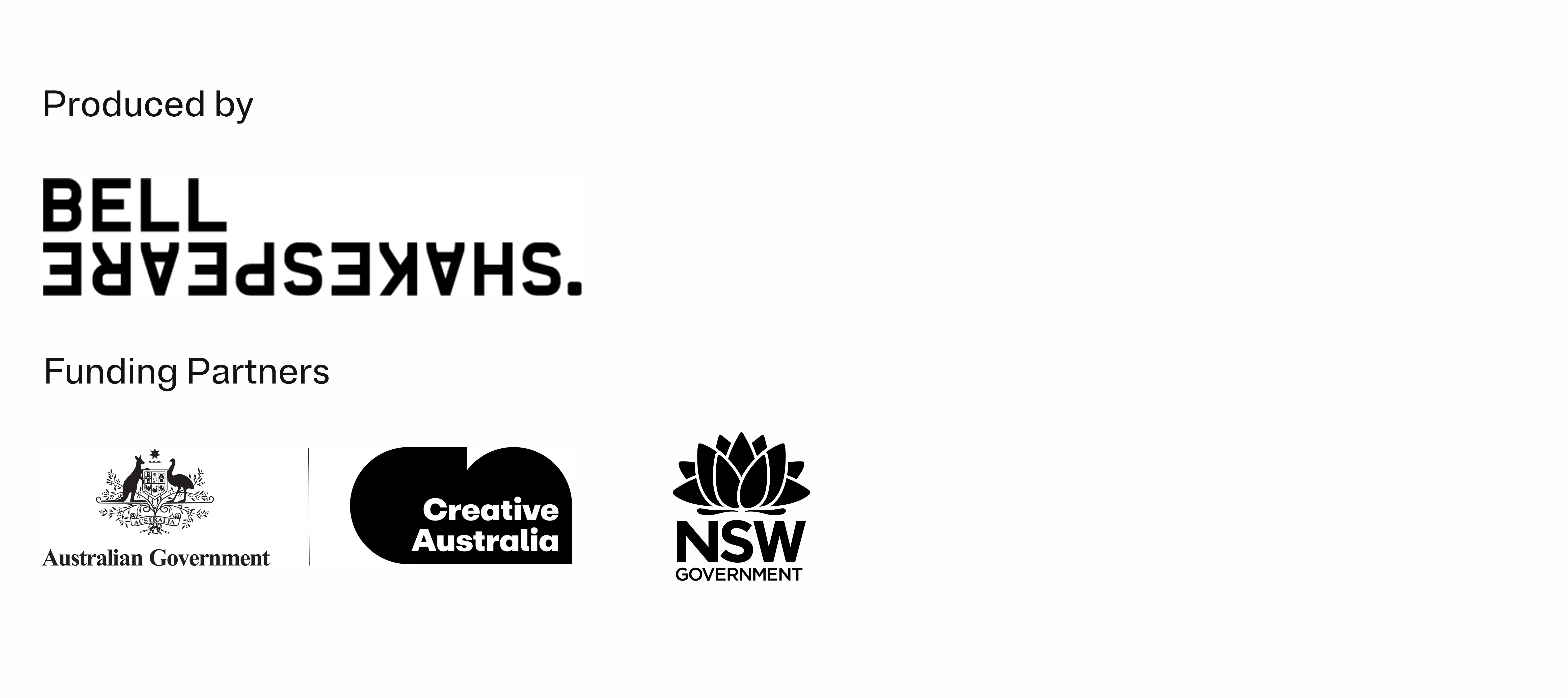 Bell Shakespeare logos Bell Shakespeare, Creative Australia, NSW Government