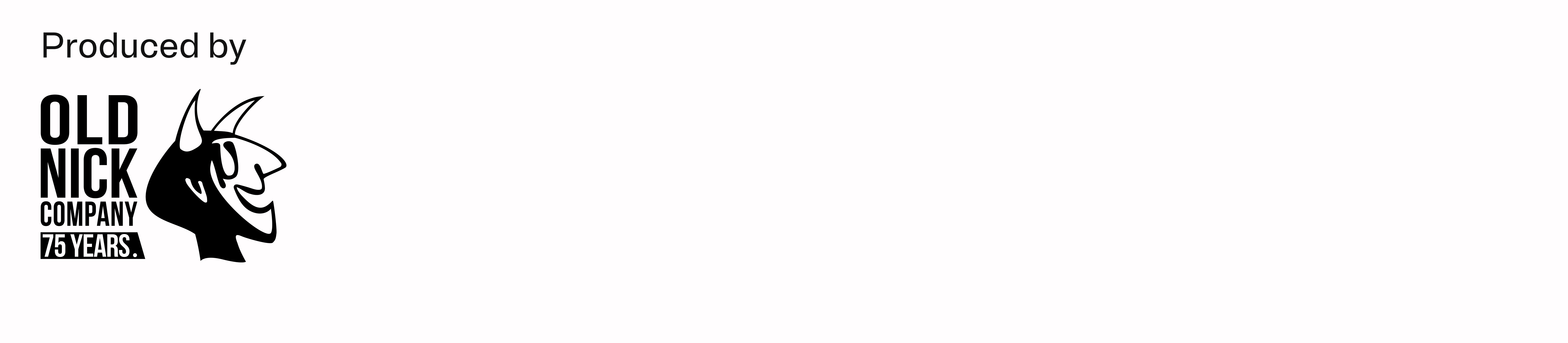 Old Nick Loco, and black and white text based logo with a cartoon jester/demon head in profile