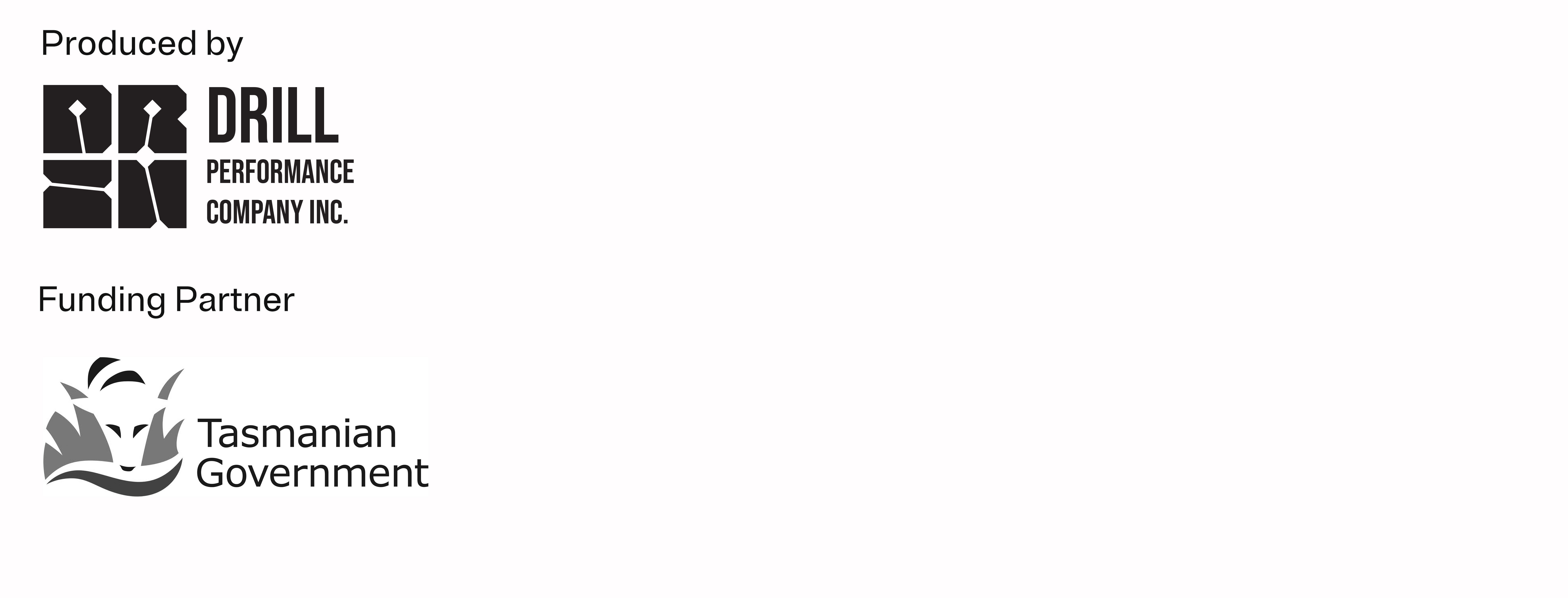 Deep Dark Tales logos A black and white text based logo - for Drill and the Tasmanian Government