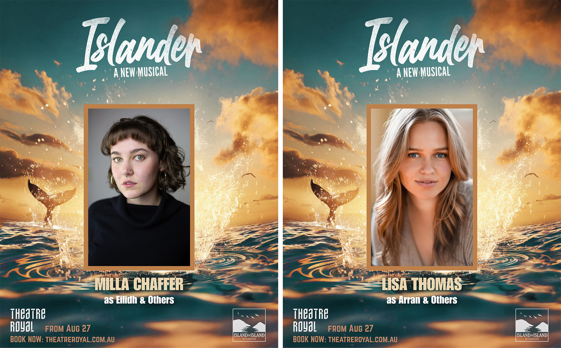 Two head shots, one of actor and singer Milla Chaffer and one of actor singer Lisa Thomas