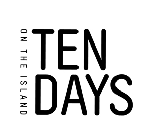 Ten Days on the Island's mono black logo sits on a white background.