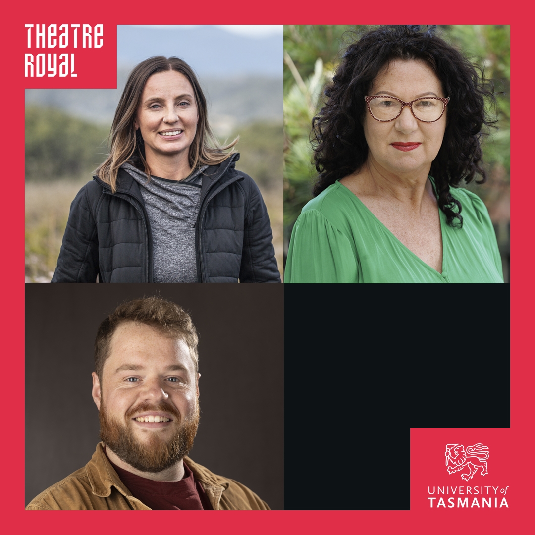 Photos: Grant Wells (Rob Braslin), supplied image (Jane Harrison) & Jillian Mundy (Zoe Rimmer) Photos of Rob Braslin, Jane Harrison Zoe Rimmer sit within a red framed image. They look directly to camera.