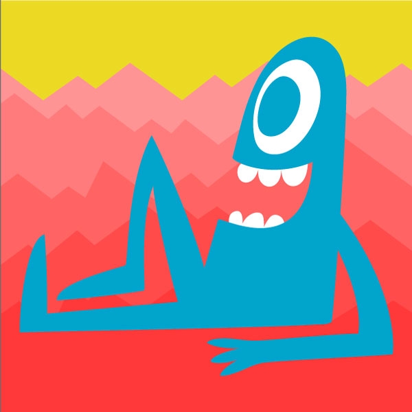Lutruwita Animation Festival A graphical colourful image of a blue character reclining and smiling