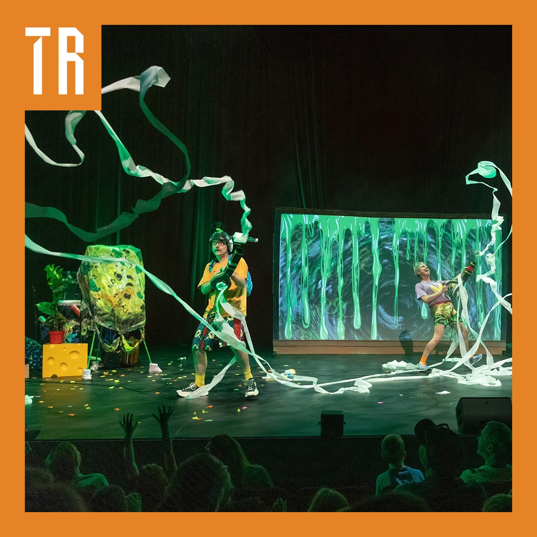 Toilet paper Cannon gero image A mad cap scene on stage as the Listies shoot toilet paper cannons into the sky