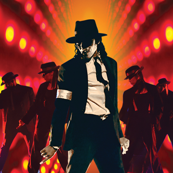 A graphic image featuring a Michael Jackson character in black and white shilouet