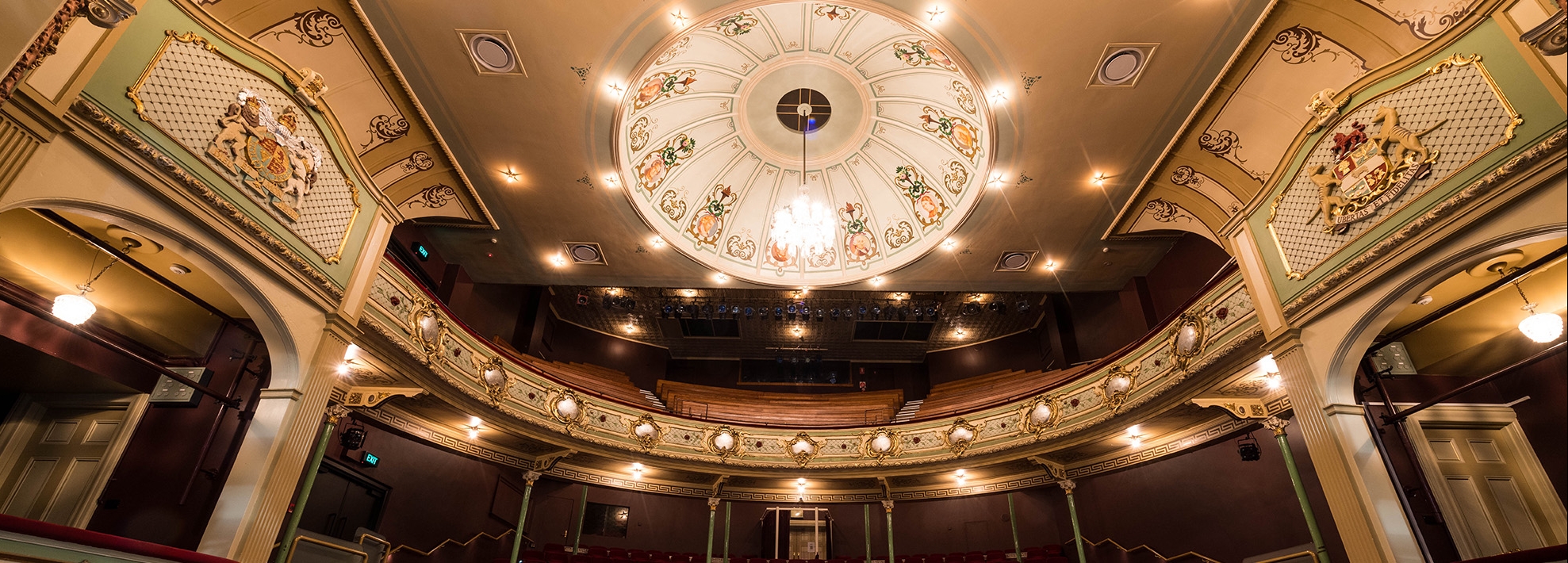Theatre Royal roof detail Opulent theatre roof with gorgeours lights, red and gold details