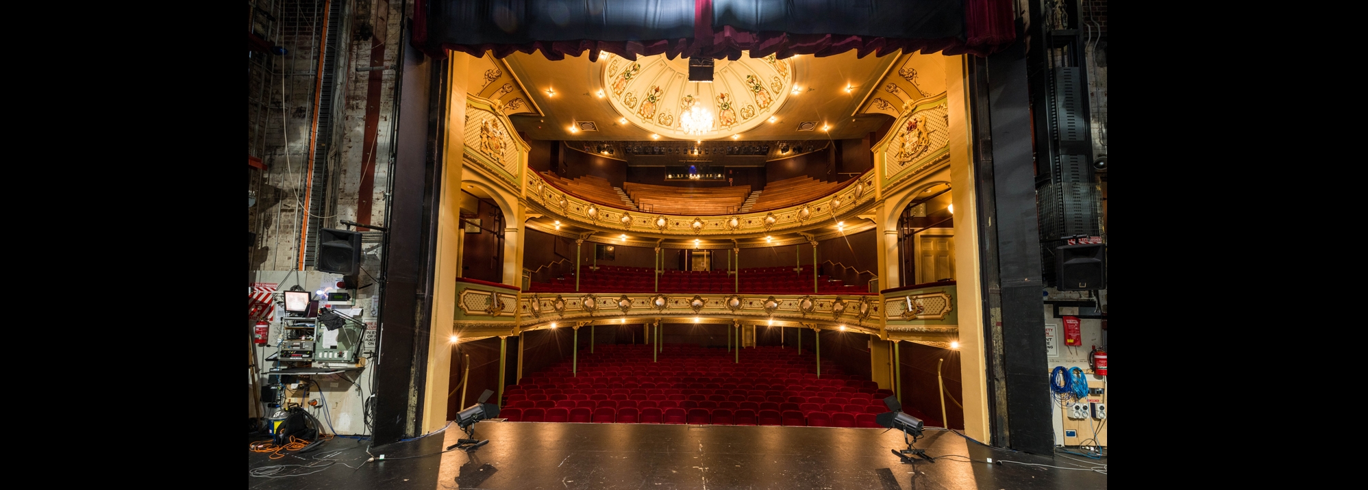 A view of the Theatre Royal as if you're standing on the stage looking out to the seating bank.